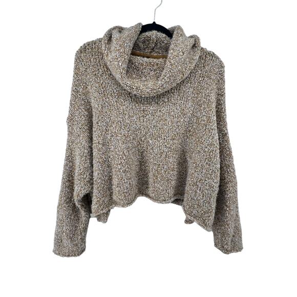 Free People Sweaters - Free People Size Small BFF Cowl Neck Sweater Brown Cropped Oversized Tan
